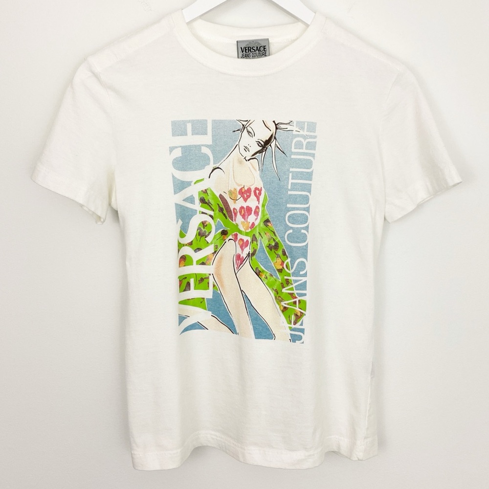 Rare Vintage Y2K Versace Jeans Couture size S Artistic Abstract Girl T-shirt Tee